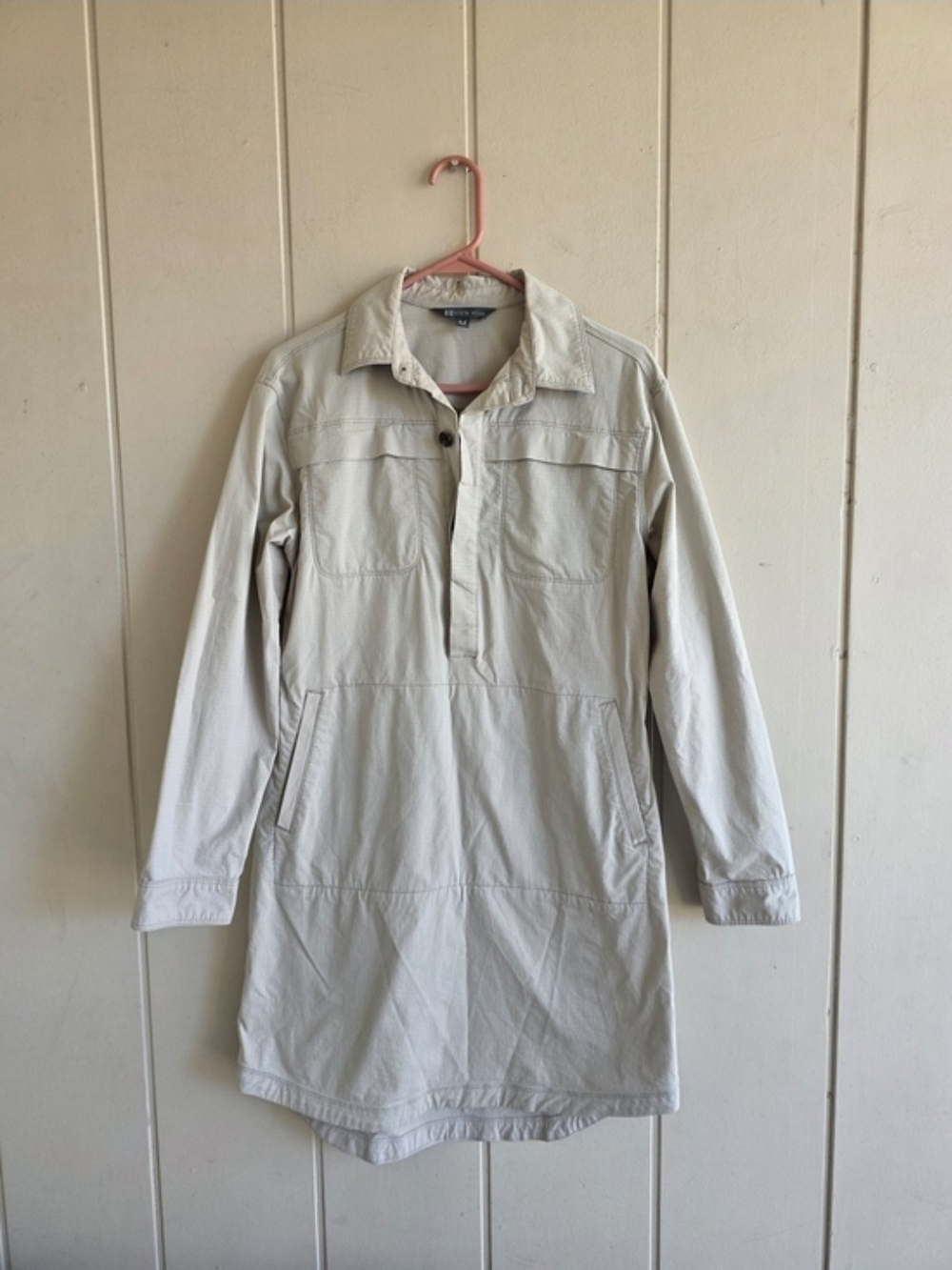 Title Nine WREN Long Sleeve Utility Shirt Dress Medium Tan Beige